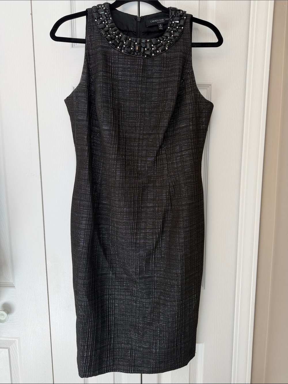 Carmen Marc Valvo Black Embellished Sheath Dress